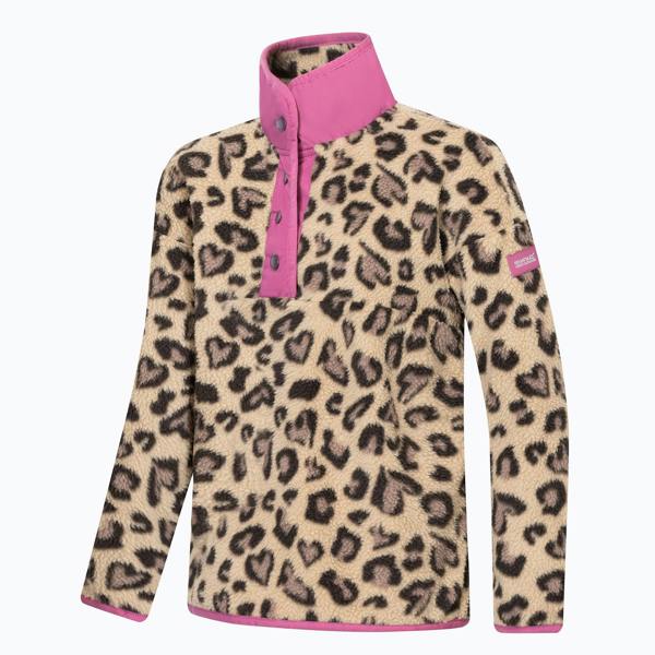 Regatta Childrens/Kids Eva Leopard Print Buttoned Fleece Top - Mocha/Violet - 