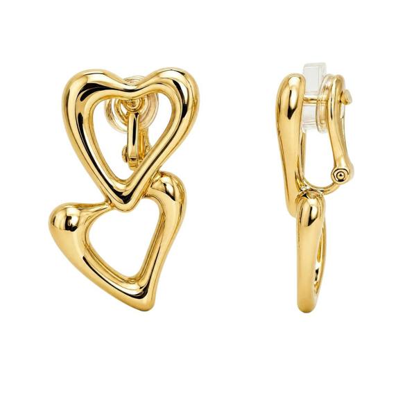 Gold Trip Double Heart Clip On Earrings