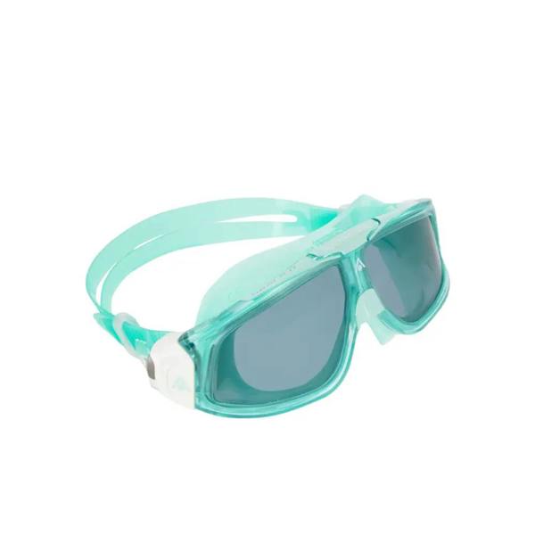 Teal and white Aqua Sphere Seal 2.0 goggles with clear lenses for comfy swims