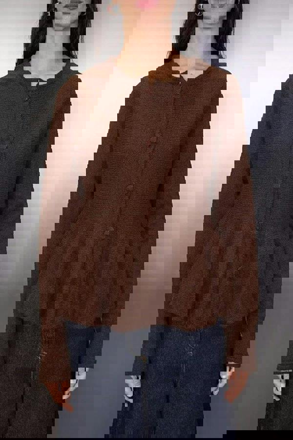 WOVCOR Crew Neck Flounced Hem Knit Cardigan