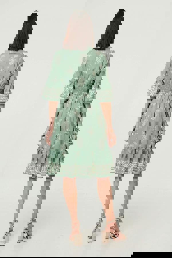 Green | Border Print Knee Length Dress