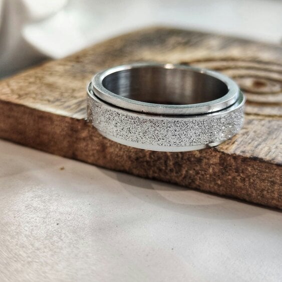 The Colourful Aura 6mm Mens Black Rotatable Spinner Stainless Steel Promise Ring