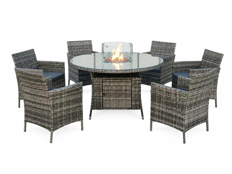 Amazon Rattan Fire Pit Dining Set - Round Table with 6 Chairs