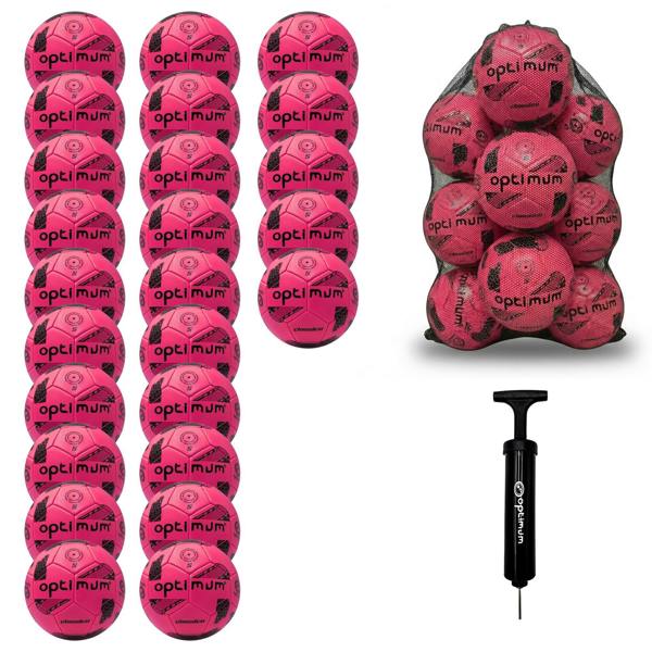 Optimum Classico bulk football pack in Pink — pack of 25 with free mesh carrier and pump