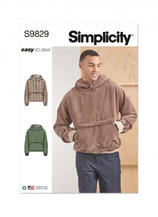 Simplicity Sewing Pattern 9829, Sweaters, Tops, Hoodies for Men, A (S-M-L-XL-XXL) - Easy