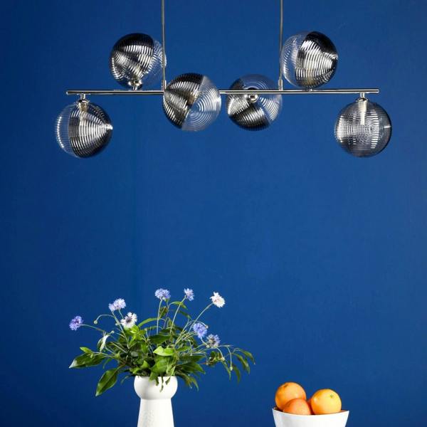 Pagazzi Lighting Claudia 6 Light Silver & Glass Ceiling Pendant Bar