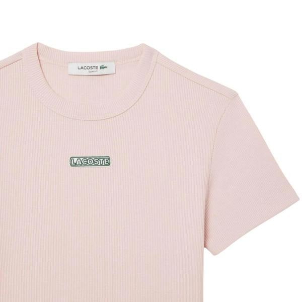 Lacoste Womens/Ladies Ribbed Crew Neck Slim T-Shirt - Pink - 