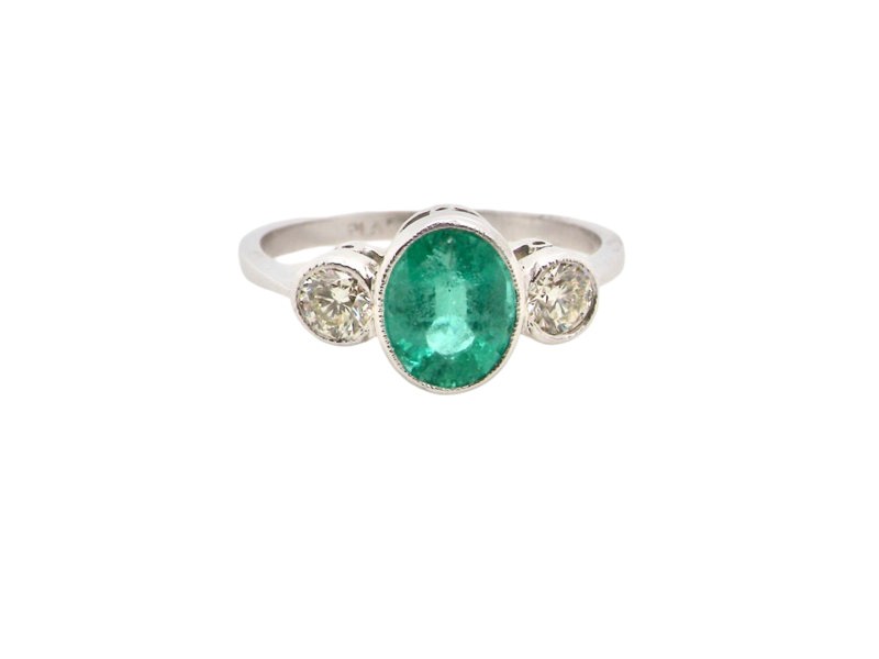 Vintage Tom Three Stone Emerald & Diamond Ring