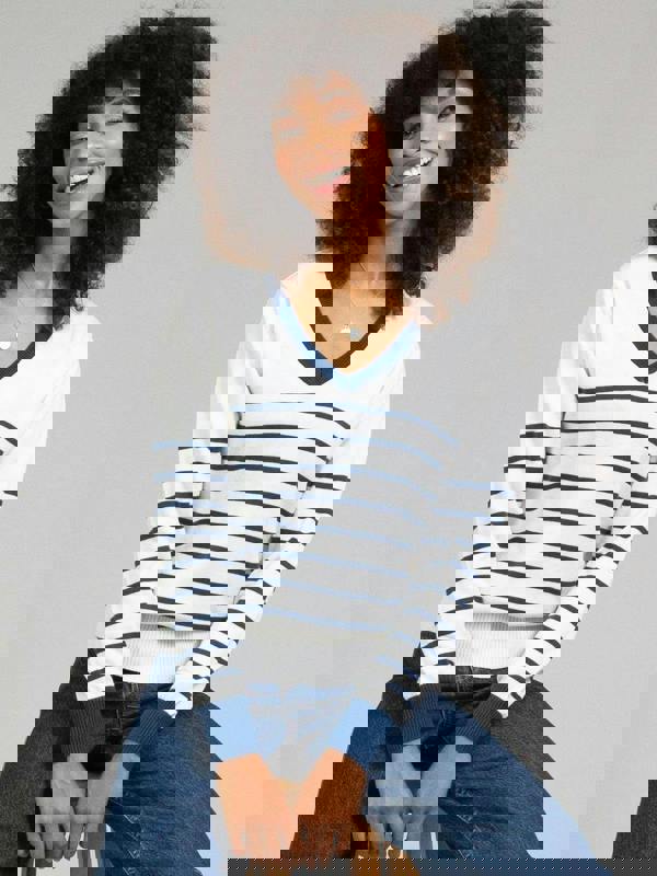 Kite Womens Organic Winspit V-Neck Knit Jumper Navy Stripe