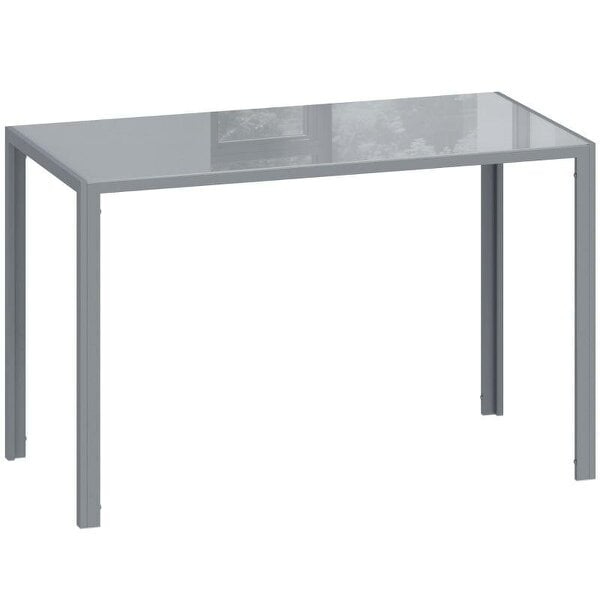120cm Dining Table, Rectangle 4 Seater Kitchen Table with Tempered Glass Top and Metal Legs, Grey