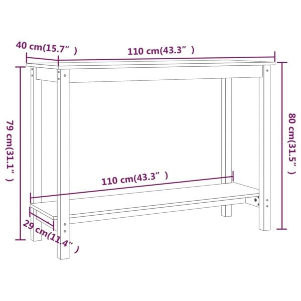 Berkfield Console Table White 110x40x80 cm Solid Wood Pine