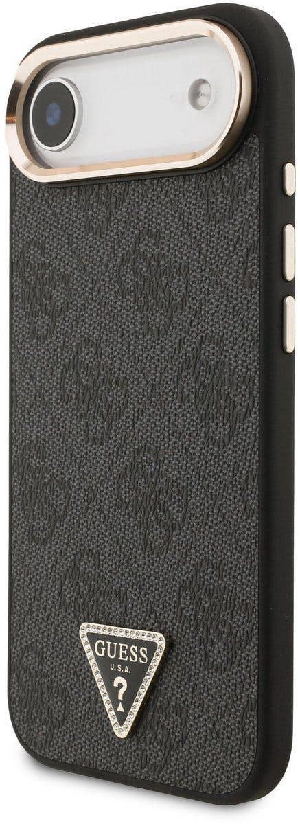 Guess PU Leather 4G Triangle Logo Gold Frame Case with MagSafe for iPhone 17 Air 6.5" Black - GUHMP17MP4GTDGMK