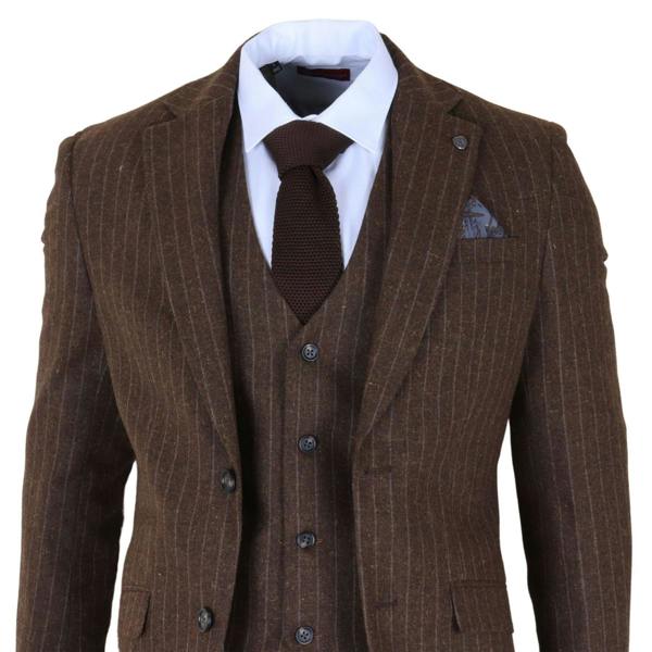 Infinity Leather Men's Brown Pinstripe 3 Piece Slim Fit Formal Dinner Suit