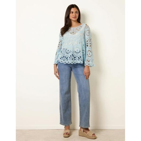 Blue Vanilla Crochet Top With Flared Sleeves