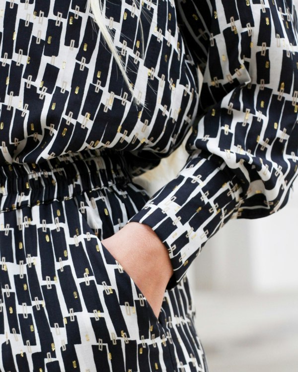 Antonia York Black Cream & Gold Print Shirt | Elisha Classically Cut Shirt with Deep Cuffs