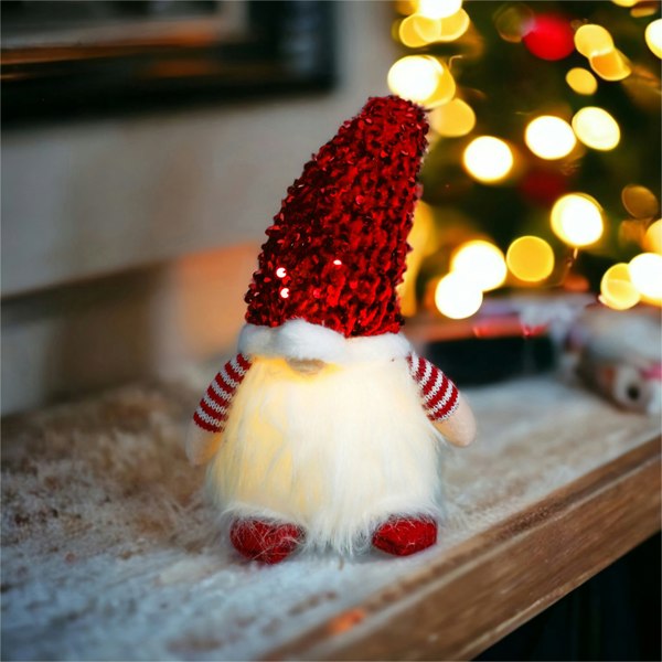 Xmas Haus Sparkly light Up Festive Gonk, Red