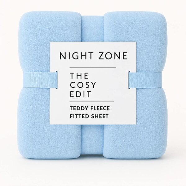 Night Zone Teddy Fleece Fitted Sheet 30cm Deep – Extra Deep Warm Teddy Bear Bedding - Blue