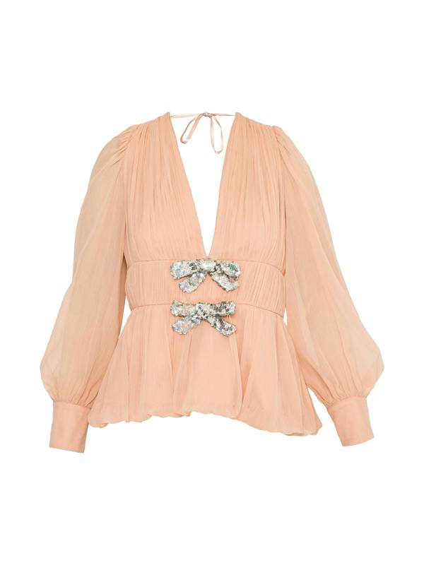 Rose & Nancy Anais Pink Hand Beaded Bow Blouse