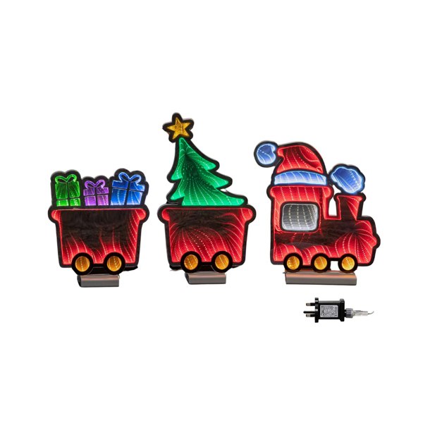 Samuel Alexander 70cm Infinity Christmas Train with 2 Carriages on Wood Base and Multi-Coloured LEDs