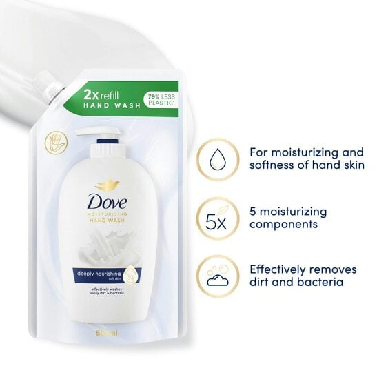 Dove Moisturising Hand Wash Antibacterial Eco-Refill 500ml, Deeply Nourishing