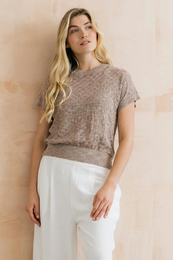 Lily & Me Lola Pointelle Knit Top Mocha