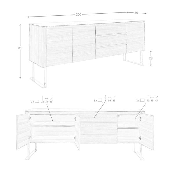 Angel Cerdá Sideboard Walnut, Chrome-plated Steel and Black Glass Top 3060