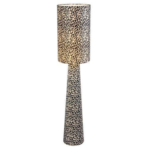 Happy Homewares Modern Leopard Print Velvet Fabric Floor Lamp with Drum Shade and Base