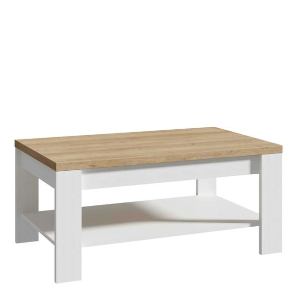 Wyld Haus Bramblecroft White and Natural Oak Wood Coffee Table Bottom Shelf