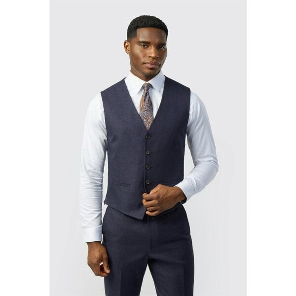 Ted Baker Tailored Fit Navy Linen Cotton Waistcoat
