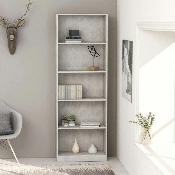 Berkfield 5-Tier Book Cabinet Concrete Grey 60x24x175 cm Engineered Wood