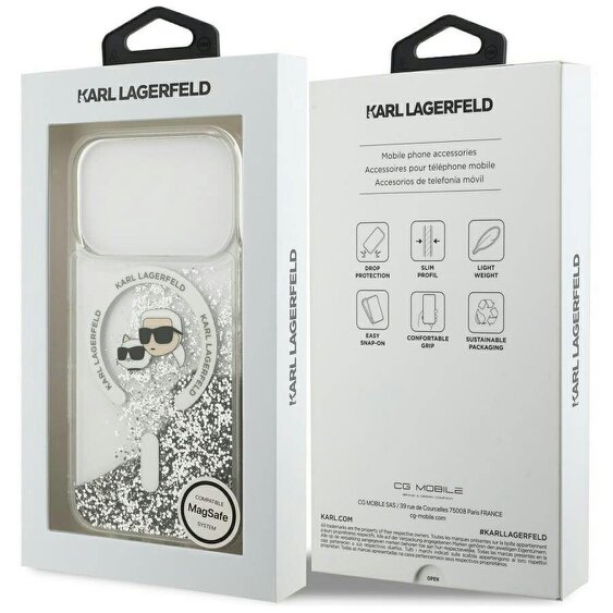 Karl Lagerfeld Liquid Glitter Karl & Choupette Heads Case with MagSafe for iPhone 17/18 Pro Max 6.9" Clear - KLHMP18XLGKCSGH