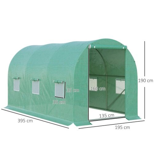 Bobobiy 4 x 2 m Polytunnel Greenhouse with Roll-up Door and 6 Mesh Windows, Green, 4 x 2 x 2 m
