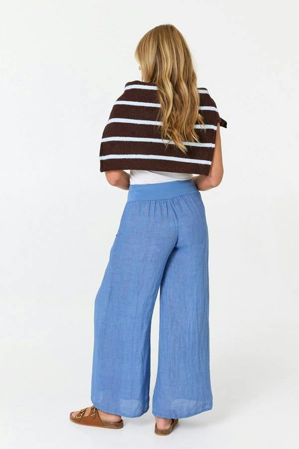 Blue | High Waist Relaxed Flared Trousers