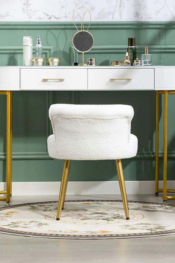 Living and Home Teddy Fleece Dressing Table Stool with Iron Legs