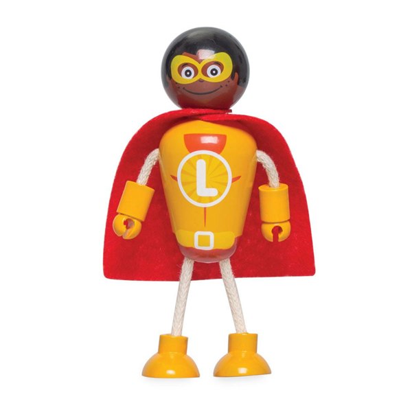 Tidlo 5 Wooden Superhero Mini Figures - With Flexible Arms & Legs