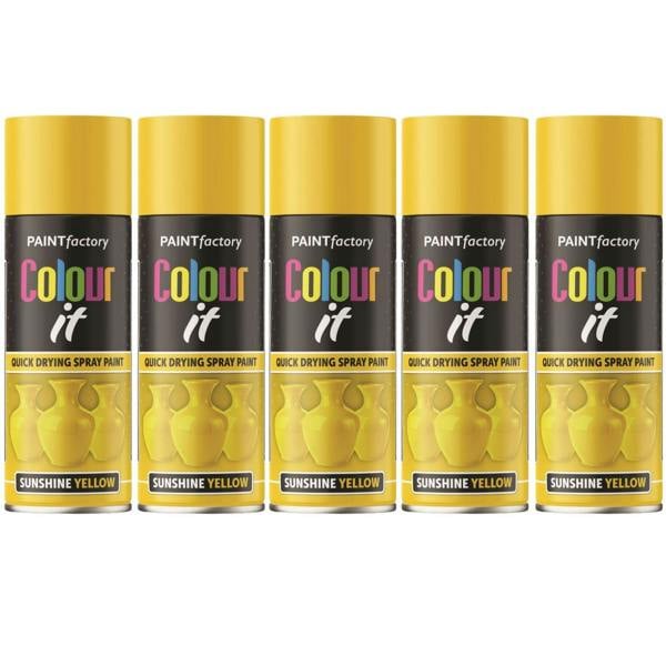 Paint Factory 5X  Sunshine Yellow Gloss Spray Paint 400ml