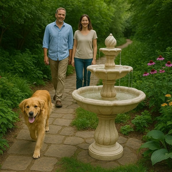 MDA Designs Aruna Elegant 3-Tier Outdoor Water Fountain Self-Contained Stunning Garden Feature with Cascading Waterfall