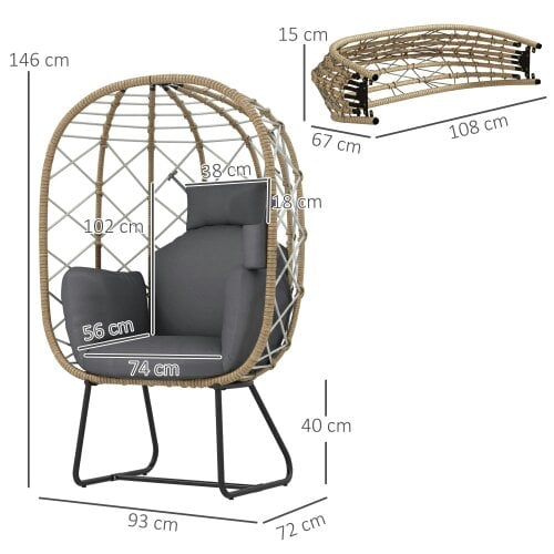 Wyld Haus Nepa Rattan Brown and Grey Outdoor Garden Egg Chair With Cushions And Cup Holder