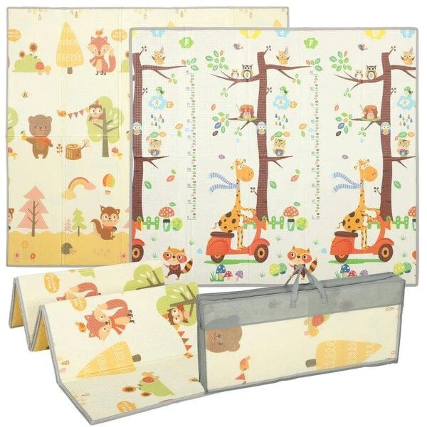 Foldable Reversible Baby Play Mat 200 x 180 cm, Waterproof, Non-Slip for Crawling and Learning, Tree & Forest Theme