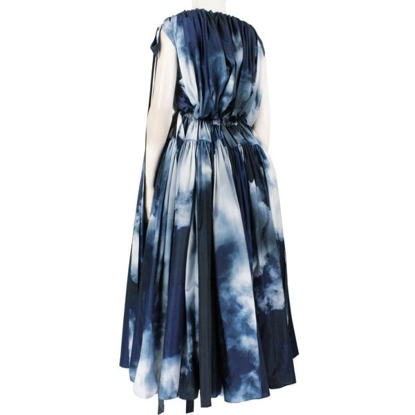 Alexander McQueen blue and white sky cloud pattered off the shoulder full dress