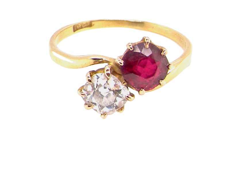 Early 20th century  ruby and diamond 2 stone diamond ring