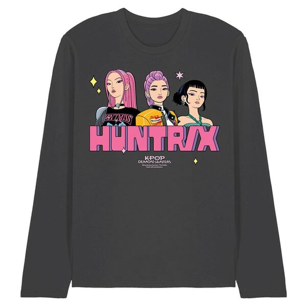 K-Pop Demon Hunters Unisex Adult Huntrix Blocky Glam Long-Sleeved T-Shirt - Charcoal