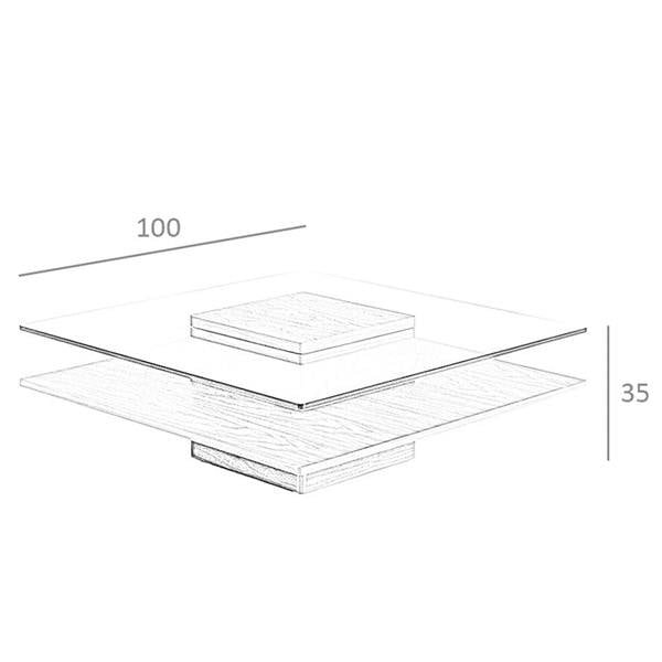Angel Cerdá Square Tempered Glass and Walnut Coffee Table 2017