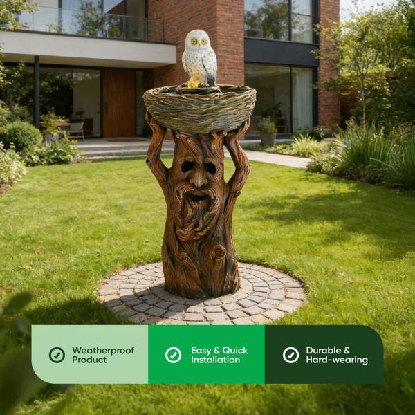 Gardenwize Solar Bird Bath – Owl Bird Bath Fountain with LED Lights & Battery Backup