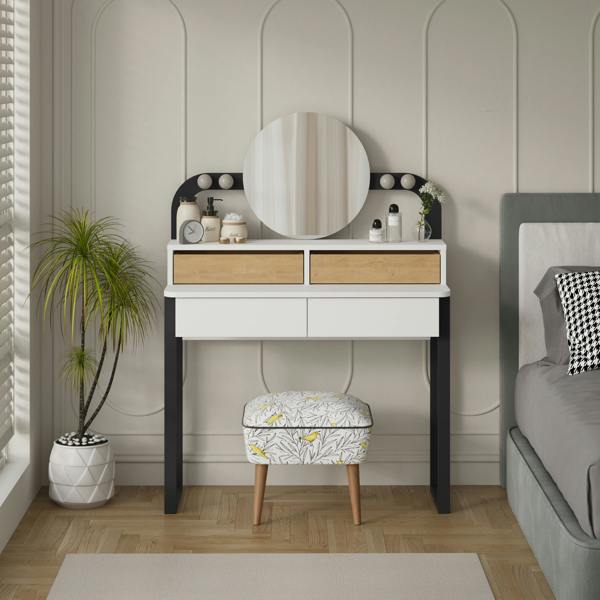 Decortie Lora Dressing Table 4-Led Lights Make-up Table Mirror 96x132cm 2-Drawer Soft-Close Storage Bedroom,Backstage