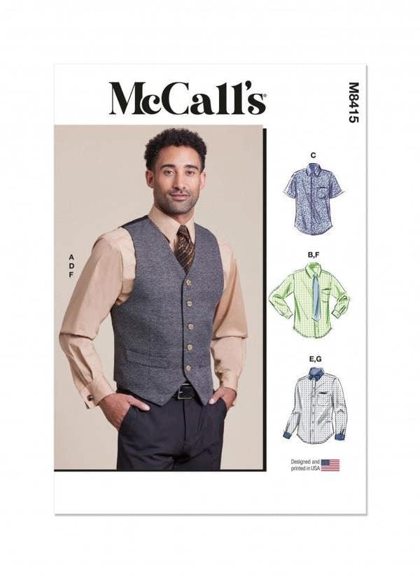 McCalls 8415 Paper Sewing Pattern – Men's Waistcoat, Shirt & Tie, Intermediate