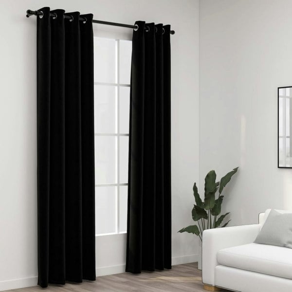 Berkfield Linen-Look Blackout Curtains with Grommets 2pcs Black 140x245cm