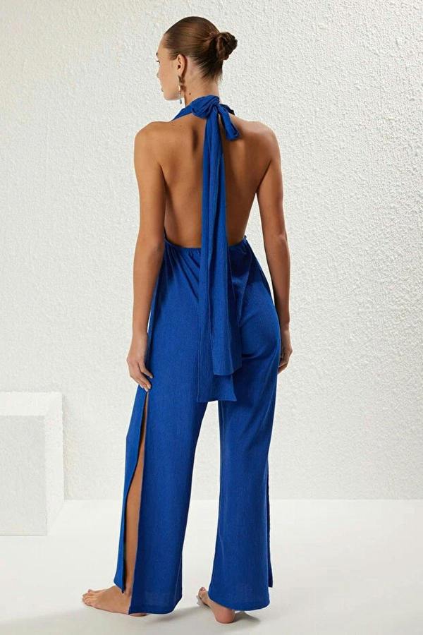 WOVCOR Woven Slit Maxi Beach Jumpsuit