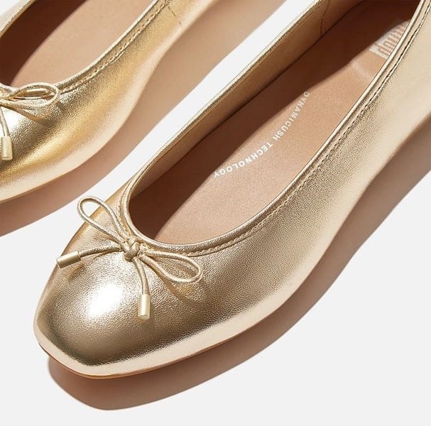 FitFlop Delicato Metallic Leather Women's Platino Ballet Flats