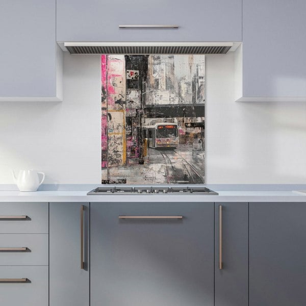 Warren Reed Japanese City Train Glass Kitchen Splashback - 00036